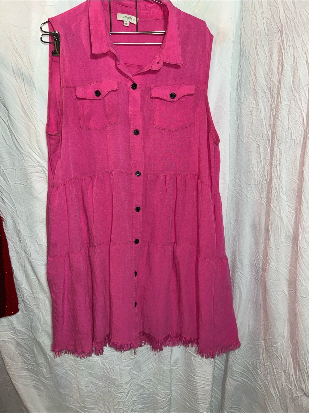 Umgee Bright Fuchsia Sleeveless Button-Front Tiered Dress size 1XL  EUC